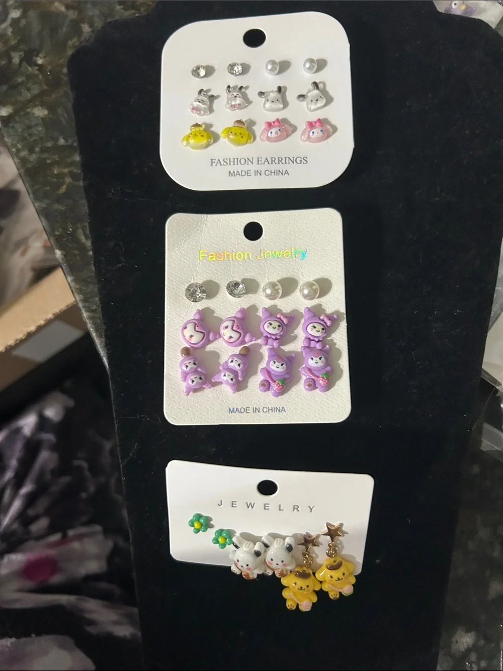 Fashion Jewelry Purple Animal & Flower Kids Earring Set